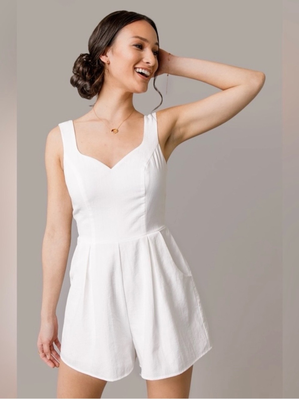 Blue Rain White Sleeveless Sweetheart Romper